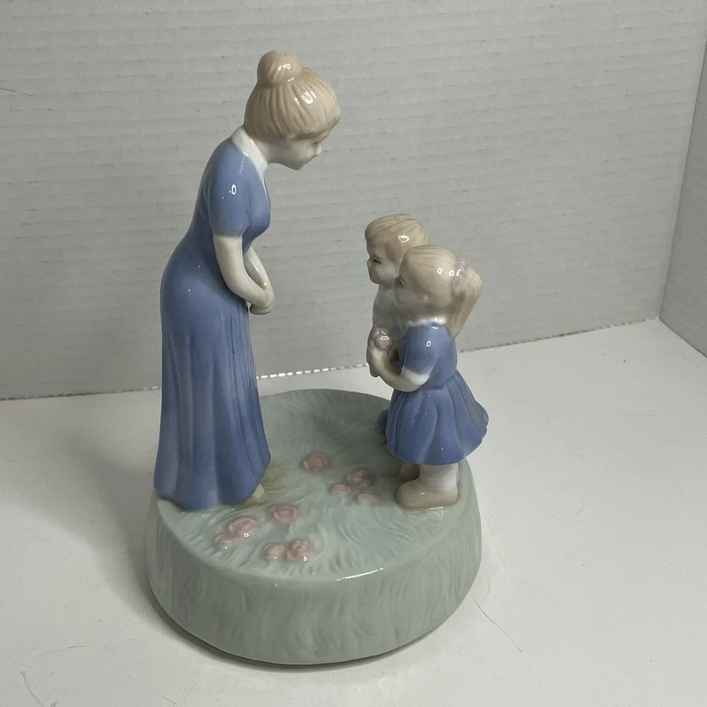 Mother & Children Figurine Porcelain Music Box